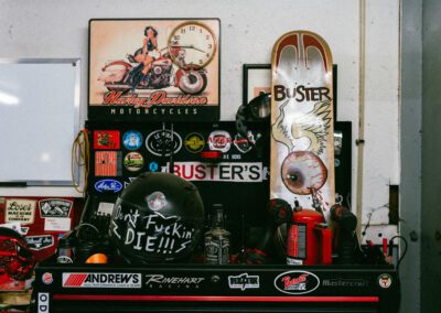 close-up of items in garage